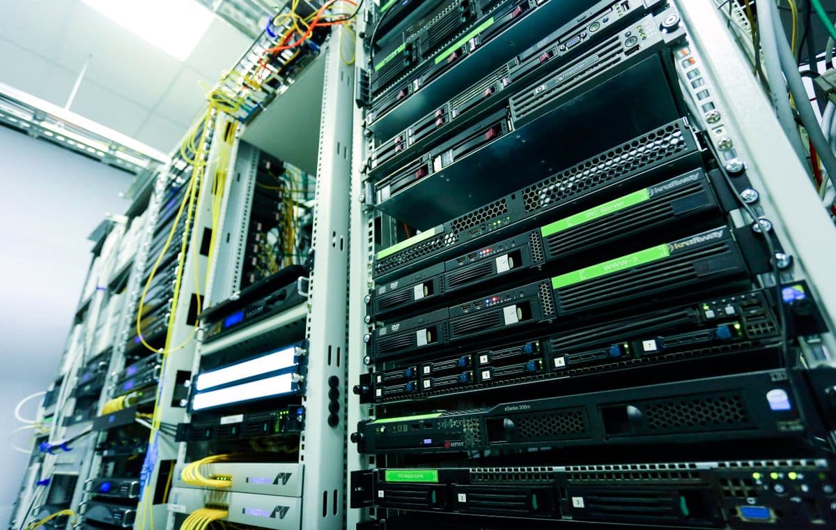 Network operations center with monitoring screens
